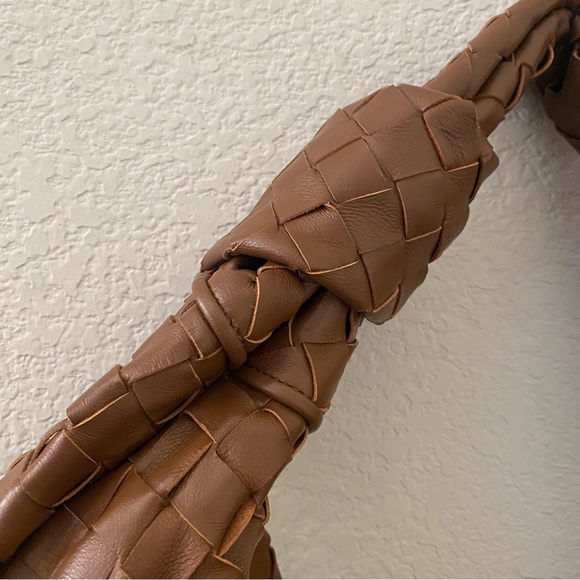 Brown Gold Weave Large Jodie Bag Sheepskin Leather Woven Intrecciato Satchel B10 - Picture 5 of 9